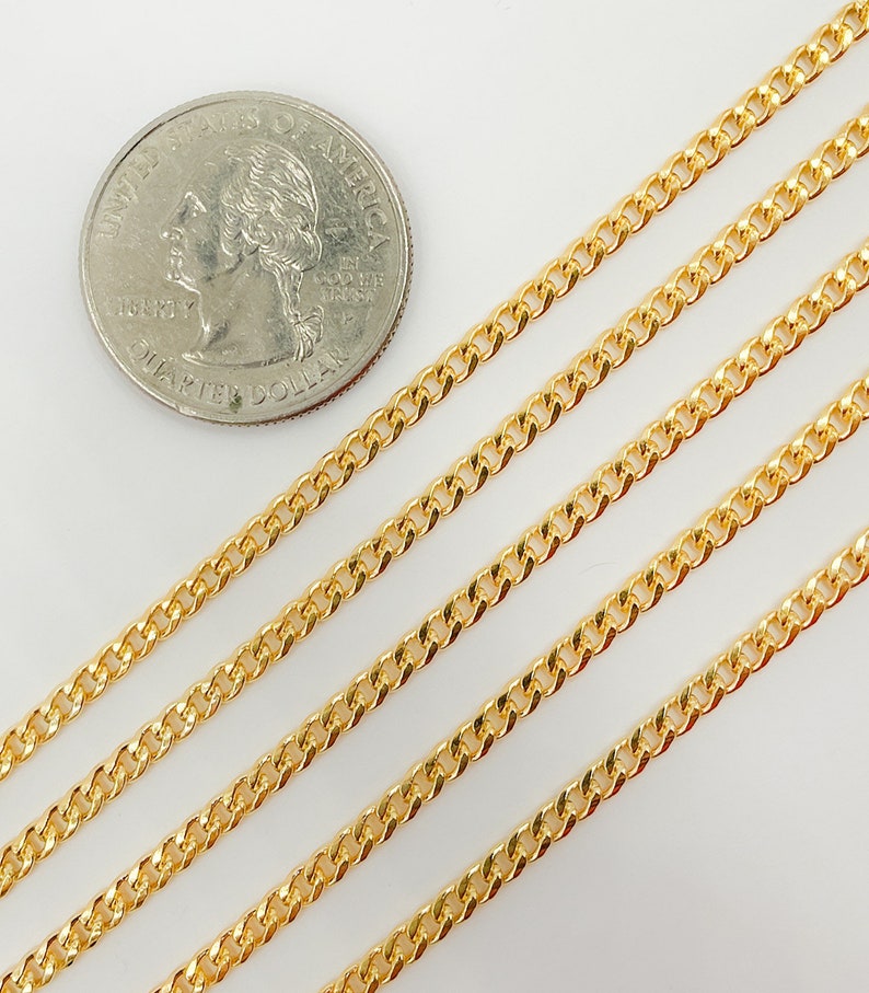 1FT 3.8x2.80mm 14k gold filled flat curb chain, tight tiny cuban curb unfinished chain, small Miami curb link chain wholesale. 10641HR image 5