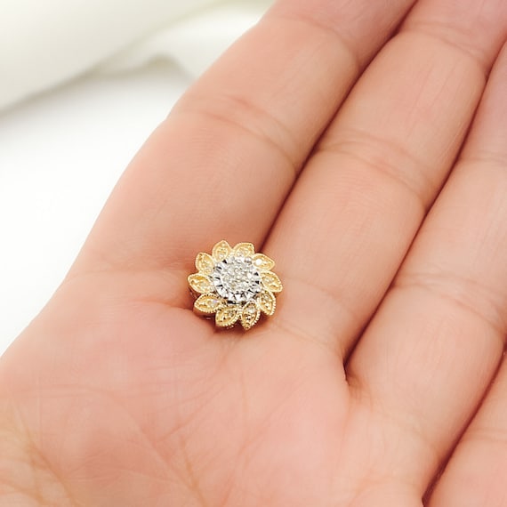 14K Solid Yellow Gold Flower Earrings, 10mm Solid Gold and
