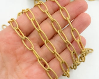 Matte Gold Plated Sterling Silver Oval Link Chain, Jewelry Making By the Foot. V14GPM