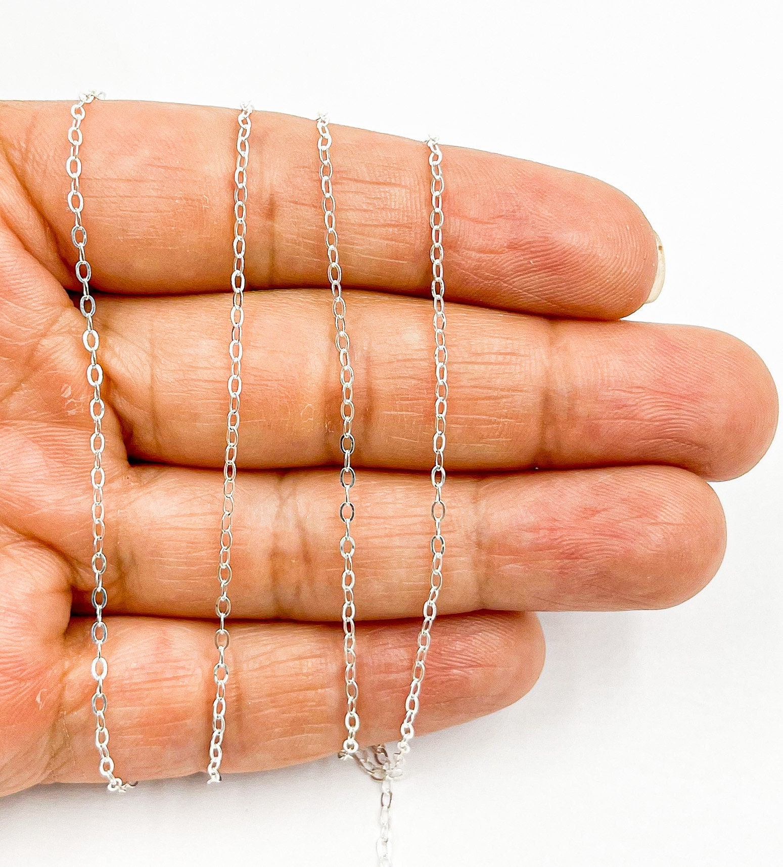 Sterling Silver 2x1.6mm Flat Cable Chain, Unfinished Necklace Chain by ...