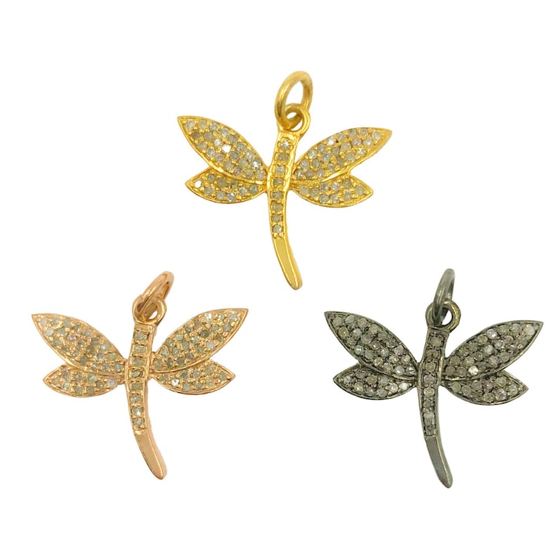 Pave diamond 18x21mm 925 silver dragonfly charm, gold, rhodium, rose gold butterfly shops charm, small dragonfly necklace charm wholesale bulk