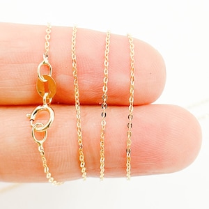 14k solid gold cable necklace, flat tiny link chain necklace, shiny delicate real 14k gold necklace, dainty solid gold necklace. 020R03BF