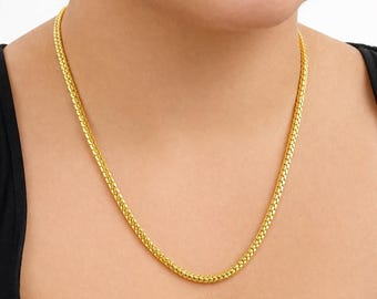 14k Solid Yellow Gold Wheat Chain Necklace, 3mm Thickness, Unisex Jewelry. 100FRFDT