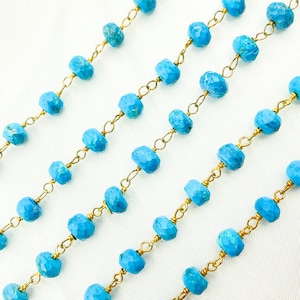 Turquoise Gold Plated 925 Sterling Silver Wire Chain, Bead Chain, Permanent Jewelry, Jewels and Chains, Bead Chains, Gemstone Chains. TRQ23