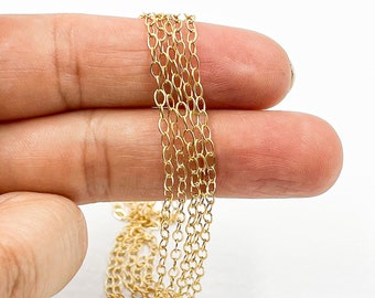 3x2mm 14k Gold Filled Chain by foot, unfinished flat cable chain, shiny link dainty link chain, tiny oval flat link chain bulk. 115121F