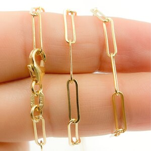 Minimalist 14k Solid Gold Paperclip Chain 10x3mm Link,Diamond Cut Link Necklace,Unisex Rectangle Link Necklace 16 & 18 inch Length. 101721BB