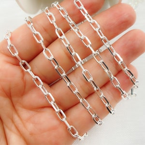 1FT 6x4mm 925 Sterling Silver Chain, Diamond Cut Rectangle Link Chain, Paperclip Chunky Bracelet Chain, Drawn Link Bulky Chain. V183SS
