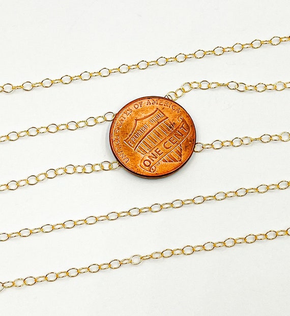 14K Gold Filled 2mm Width Flat Round Cable Chain Chain by Foot Wholesale Bulk Jewelry Findings Necklace Chain Sparkling Chain