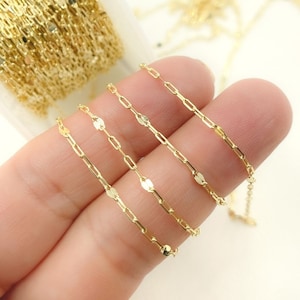 1FT 14K Gold Paperclip Chain, Paperclip Necklace, Gold Link Paperclip Unfinished Chain, Flat Marina Chain.  040FL83T5byFt