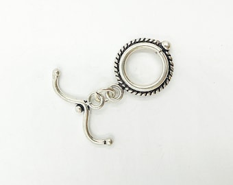 Sterling Silver Toggle Clasp, Textured Round Lock (17mm)