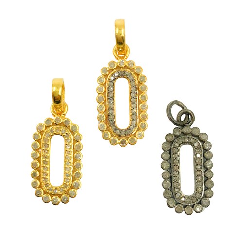 1pc pave diamond 24x12mm 925 silver charm, long oval gold & black pendant, big rectangle two tone dog tag shops necklace diamond charm jewelry