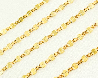 1FT 4x2mm, 14k Gold Filled Flat Marina Link Chain, Yellow Gold Filled Unfinished Chain, Chain by Foot, Marina Style,  Mirror Chain. V185GF