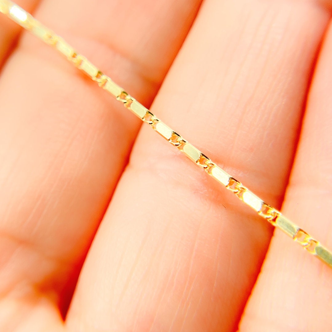 14K Solid Gold Chain. Real Solid Gold Bars Necklace 16 18 & Etsy