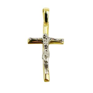 14K solid Gold Cross Charm, large cross Jesus necklace charm 25x12mm, genuine gold bulky cross pendant white gold necklace pendant