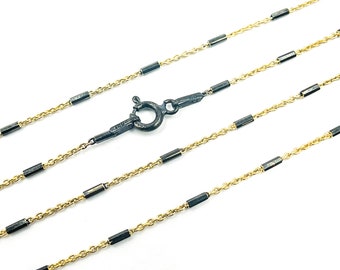 Dainty Tube Chain Choker Necklace, 925 Silver Beaded Satellite Necklace Choker, Gold Plate with Black Bar Satellite Silver Chain Wholesale