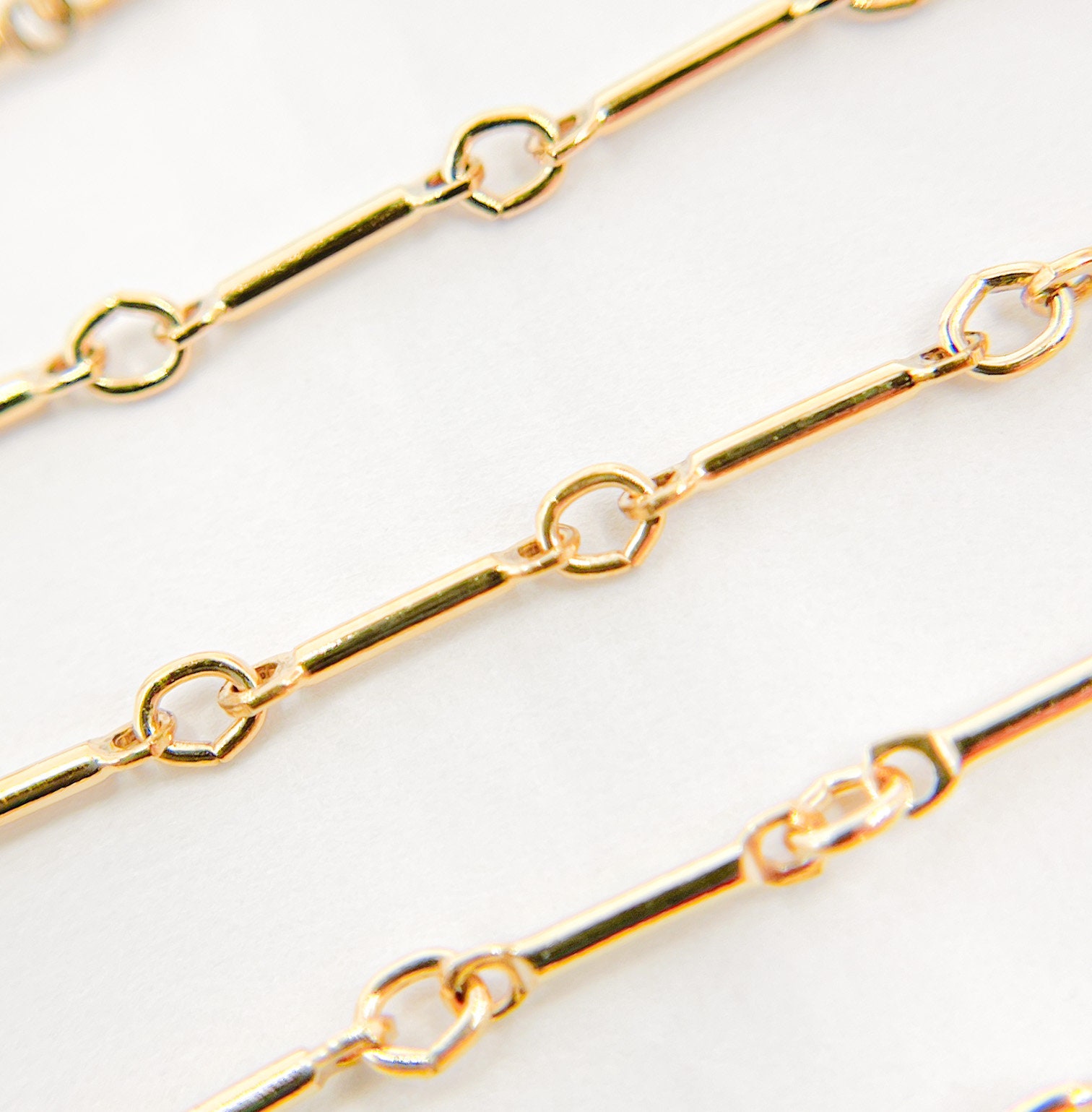1FT 8mm bar 14k gold filled chain by foot, small round and long bar link chain, dainty tube necklace chain, long short link. 567GF