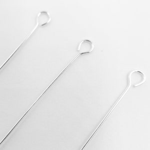 10 pcs 2&quot; 24 Gauge 925 Silver Eye Pin, Silver Eye Pins, 925 Silver Findings, Jewelry Making Eye Pin Findings, Sterling Silver Supply