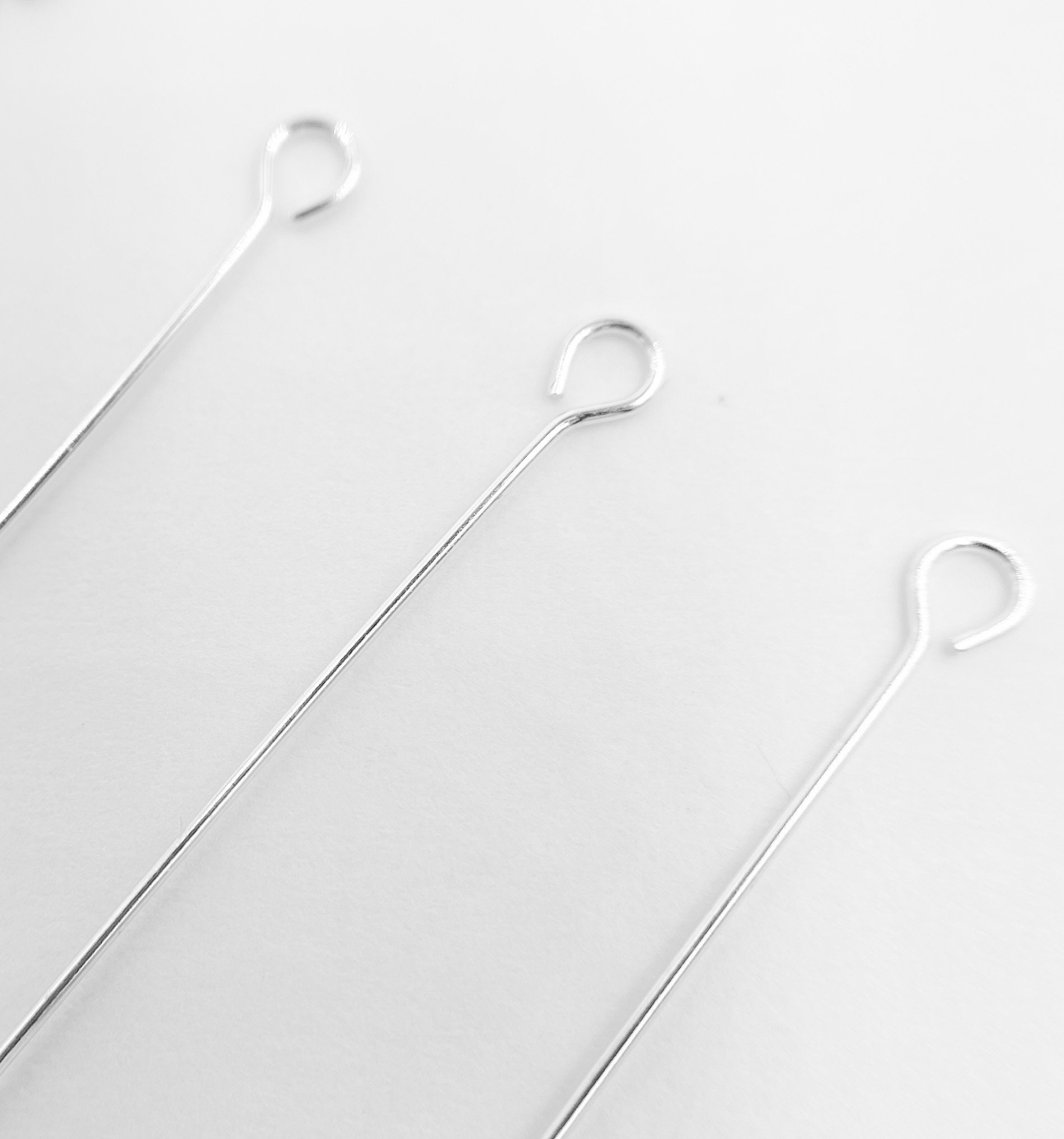 10 pcs 2" 24 Gauge 925 Silver Eye Pin, Silver Eye Pins, 925 Silver Findings, Jewelry Making Eye Pin Findings, Sterling Silver Supply