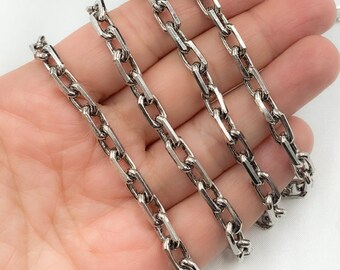 1ft 9x5mm Oxidized 925 Sterling Silver Diamond Cut Oval Link