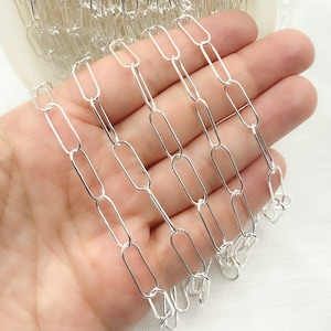 1FT 14x5.5mm, 925 Sterling Silver Paperclip Chain, Sterling Silver Oval Link Chain, Paperclip Silver Chain, Layered Chain, Trendy. 107681