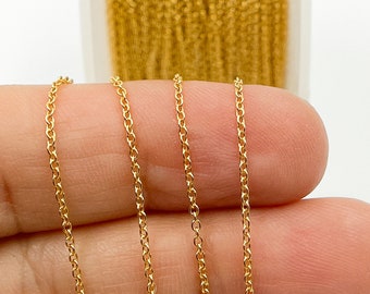 Catena riempita in oro 14k da 1FT 1,4x1,2 mm a piedi, catena portacavi tagliata su misura, catena per collana saldata a maglie minuscole, catena riempita in oro 14k.1011321
