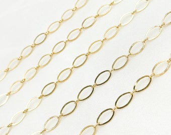 14k Gold Filled Chain by foot, 7x4mm, Marquise and Round link Smooth Gold Fill Chain Bulk Order, 14K Gold Wholesale bulk Chain. 790FGF