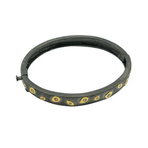 14K Gold and Black Rhodium Sterling Silver Pave Diamond Bangle 7mm width. Elegant Gold and Black Woman Bracelet Gift