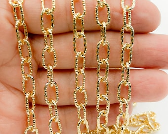 18K Gold Plated Sterling Silver Oval Link Chain (10x6mm). V138DCGP