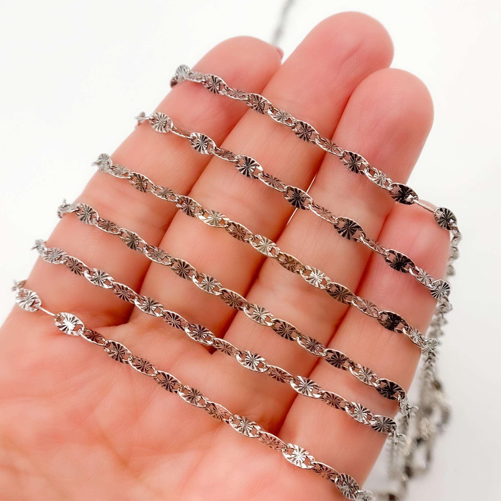 シルバー　チェーン Oxidized 925 Silver Coin Chain, Gunmetal Sequin Oval Link, 6x3mm