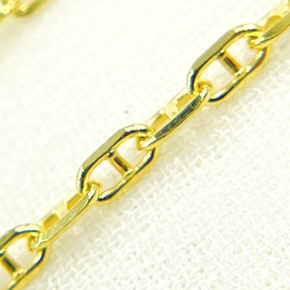 14K Solid Yellow Gold Flat Marina Link Chain by Foot, Flat