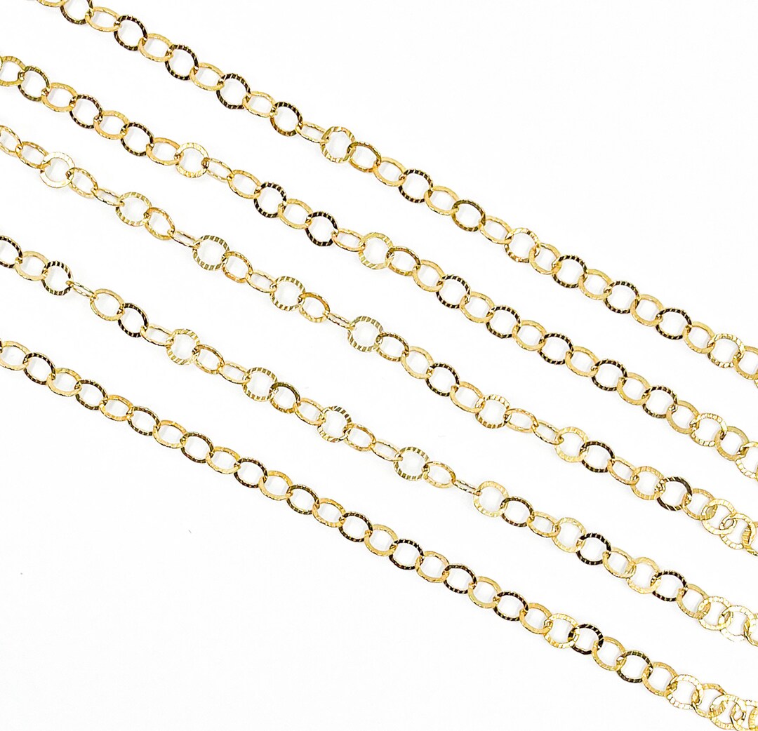 1FT 5mm 14k Gold Filled Unfinished Chain by Foot, Hammered Round Link