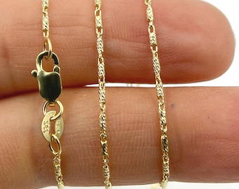 14K Solid Gold Fancy Necklace, Diamond Cut link Necklace. Solid Yellow Gold Necklace, 14K Gold Chain 16" 18" 20" & 22".  035LURCNDTL721