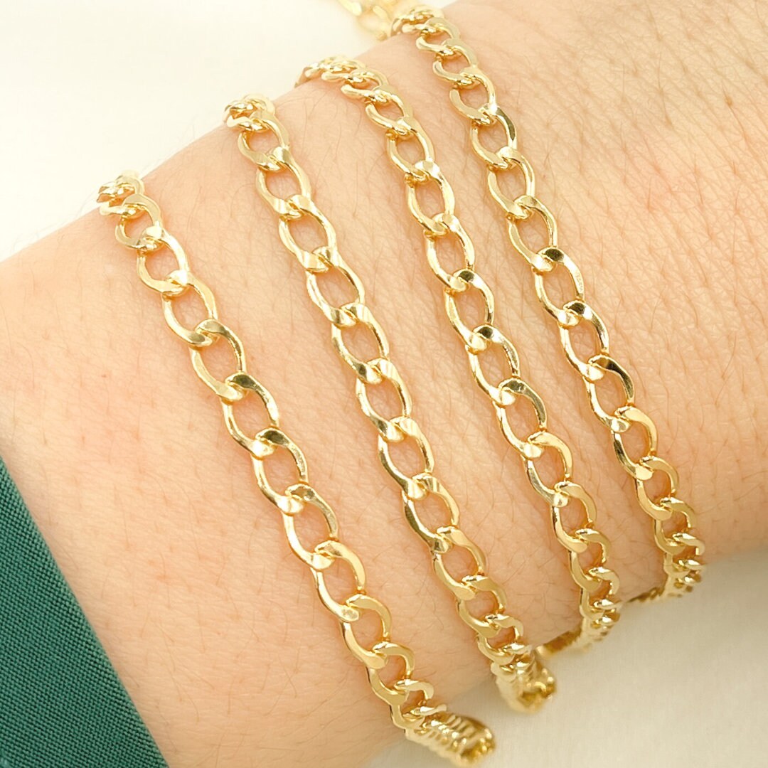 1FT 6x4mm, 14k Gold Filled Flat Curb Chain, Cuban Curb Unfinished Chain