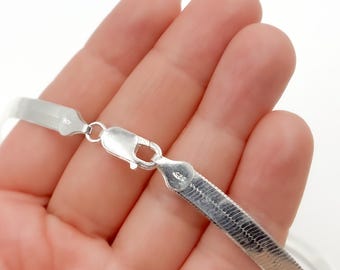 Sterling Silver Herringbone Necklace, 5.5mm Snake Chain. HER3SSN