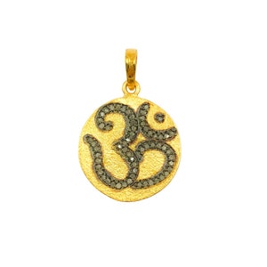 Pave Diamond 20mm Om pendant, 925 silver rose gold, black & gold plate large circle necklace pendant, bulky round disc diamond OM pendant