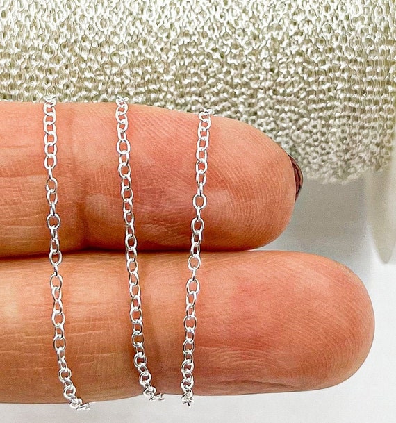 1FT 2x1.2mm Sterling Silver Chain by Foot, Unfinished Oval Cable