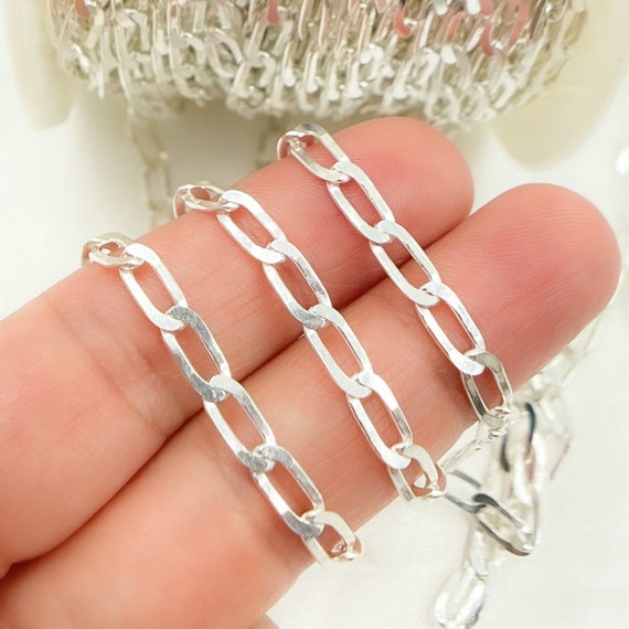Wholesale Sterling Silver Diamond Shape Flat Cable Necklace Chain,  Wholesale Bulk Necklace Chains, Jewelry Making Chains Supplies Wholesaler