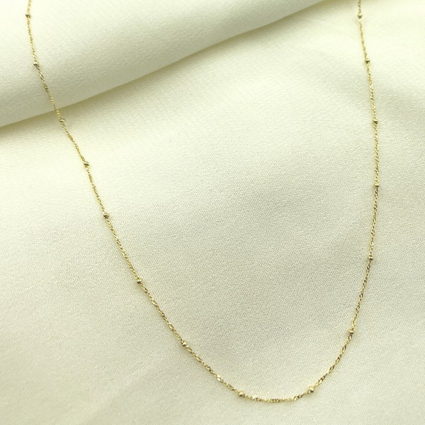 14K Solid Gold Satellite Dainty Necklace, Round bead Chain Necklace 16, 18 & 20 inches. 14k gold station necklace jewelry gift. 020GBLSIS4