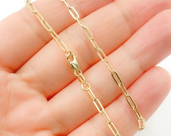 Halsband i massivt 14K guld med gem, rektangulär länkkedja. 14K43