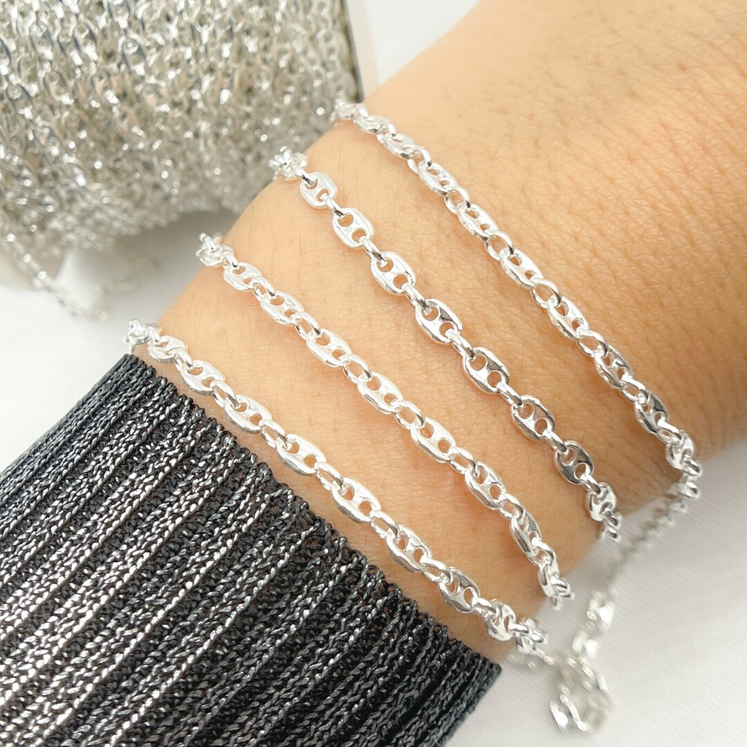 925 Sterling Silver Chain, Solid Puffed Marina Links Chain 925 Sterling Silver Chain, Solid Puffed Marina Links Chain