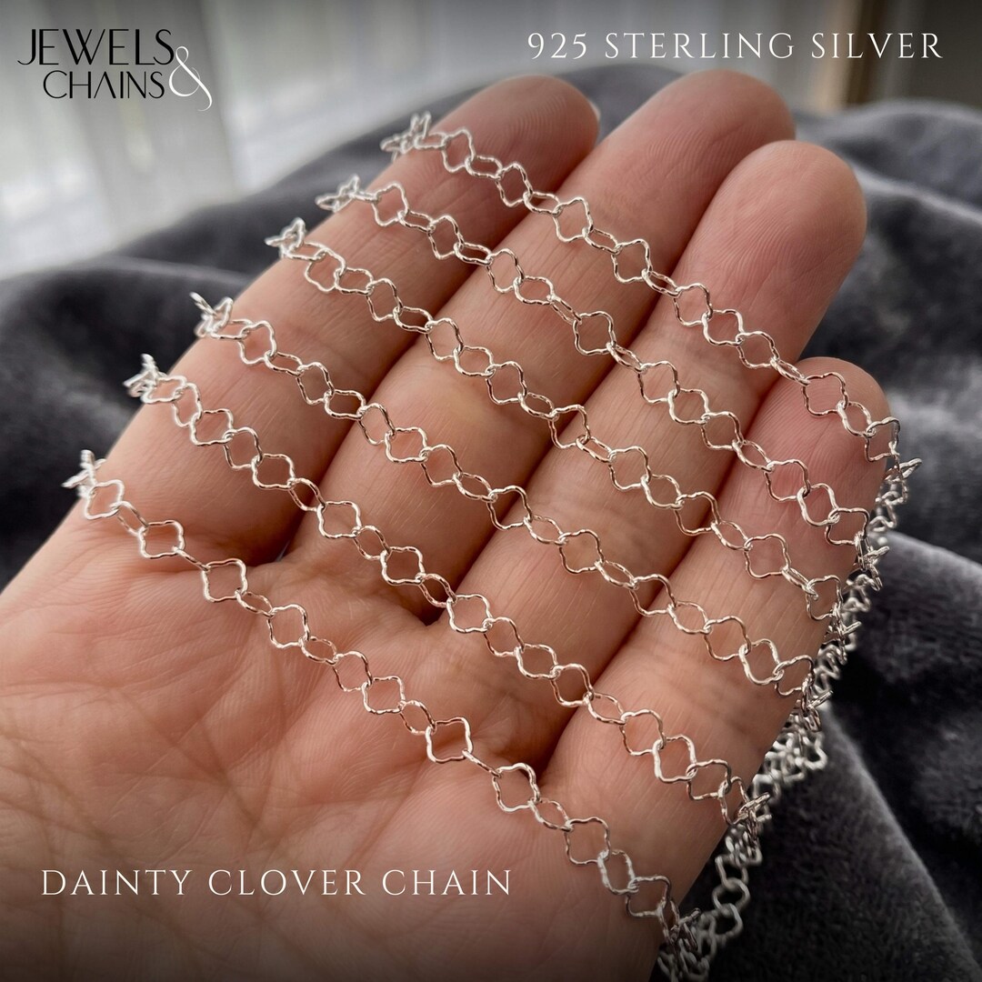 Sterling Silver Clover Link Chain by Foot, Dainty Clover Chain for ...