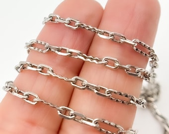 Oxidized Sterling Silver Hammered Oval Link Chain, Jewelry Making, Sold by Foot. Z22OX