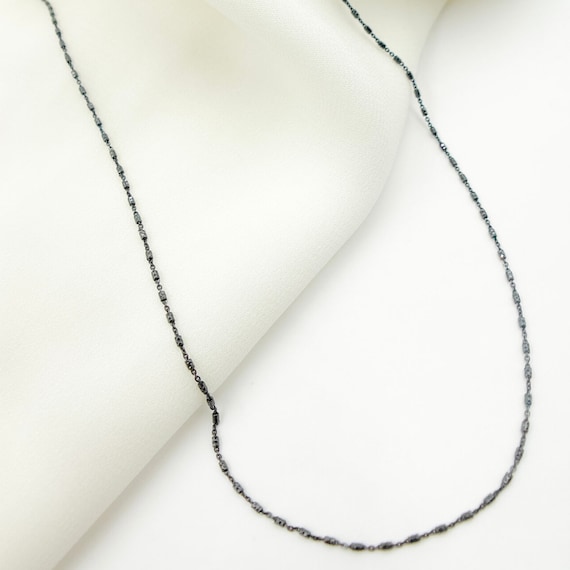 Satellite Chain Necklace with Blue Enamel Beads Rhodium on Silver Satellite Chain Necklace with Blue Enamel Beads Rhodium on Silver