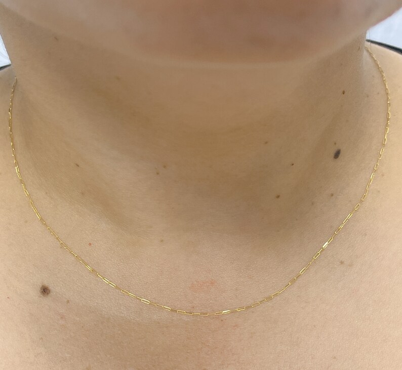 Halsband i 14K massivt gult guld med gem, rektangulär länkkedja i äkta guld, unisex lager-på-lager-halsband, trendiga smycken för vardagsbruk. 027FVBFVT5 bild 5