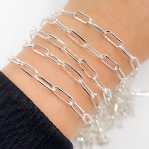1FT 11x4mm 925 Sterling Silver Chain, Diamond Cut Rectangle Link Chain, Paperclip Chunky Bracelet Chain, Drawn Link Bulky Chain. V11SS