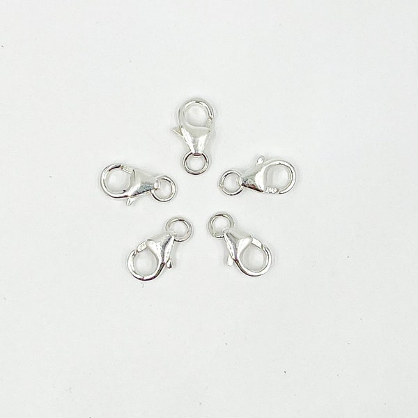 5 Pcs 4.8X8.2 mm 925 Silver Trigger Clasp With Open Ring, Lobster Claw Wholesale, 925 Sterling Silver Findings Bulk, Silver Lobster Lock