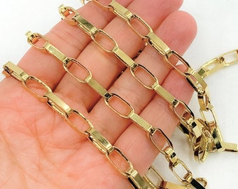 Gold Plated Sterling Silver Flat Oval Link Chain, Permanent Jewelry. Y76GP