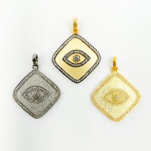 Pave Diamond Evil eye 25mm Charm, Gold Eye Charm Bulk, Evil eye Pendant Wholesale Pave Diamond 925 Silver Vermeil  Pendant for Necklace