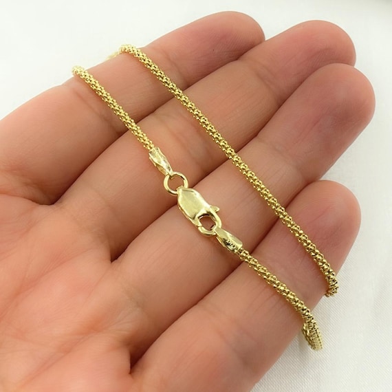 14k Solid Yellow Gold Popcorn Chain, Unisex Layering Necklace. 180KORD
