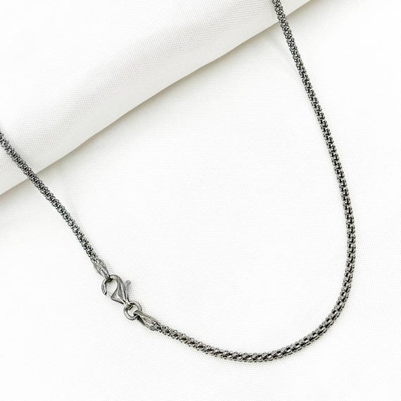 Layered Five Strand Necklace Rhodium on Sterling Silver Satellite Chain Bead Layered Five Strand Necklace Rhodium on Sterling Silver Satellite Chain Bead